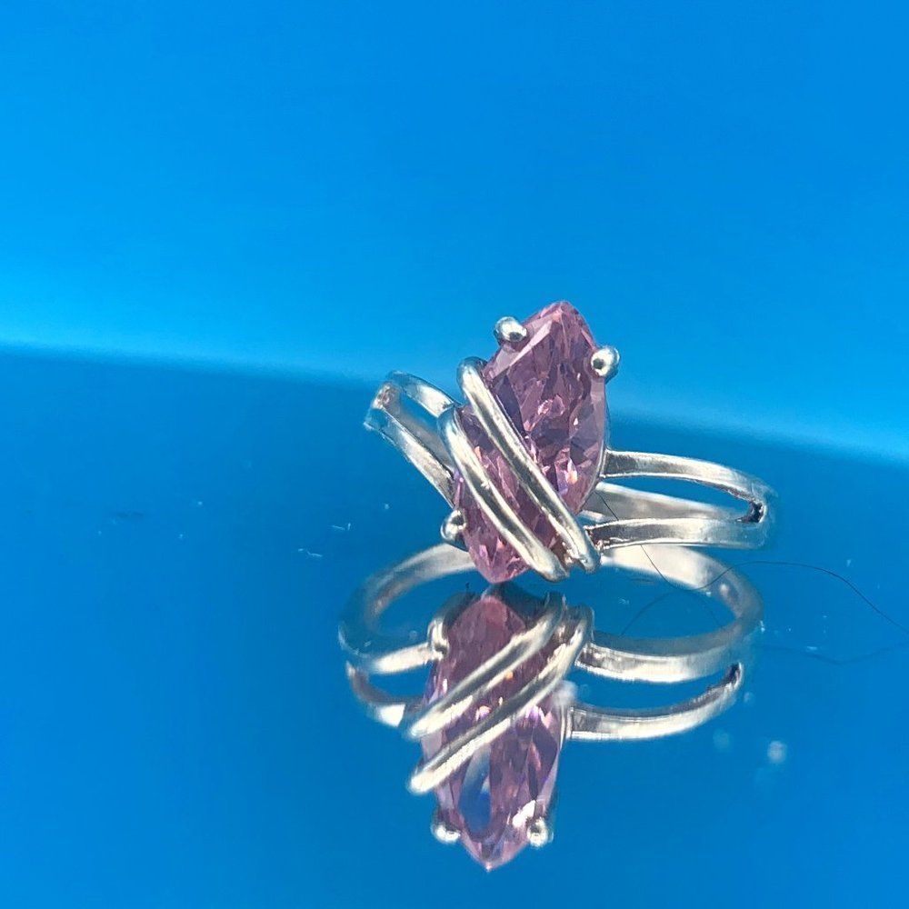 Vintage Sterling Silver Pink Ice Cubic Zirconia Ring